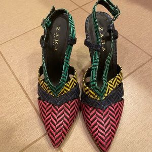 Brand new Zara multi-colored sling-back heels